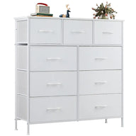 【Spring Sale】Sweetfurniture Dresser, Dresser for Bedroom, Storage Drawers, Tall Dresser Fabric Storage Tower with 9 Drawers, Chest of Drawers with Fabric Bins, Steel Frame, Wooden Top for Kid Room, Closet, Entryway, Nursery